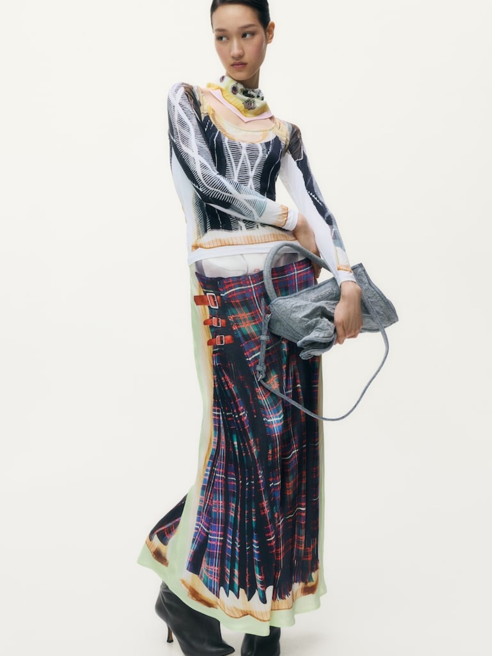 H&M x Glenn Martens | Plaid Satin Maxi Skirt | Size XL